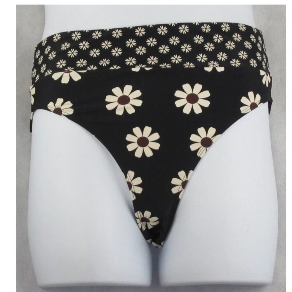 Salt + Cove NWOT Juniors High-Waisted Bikini Bottom Swimsuit, Black Daisy, Large